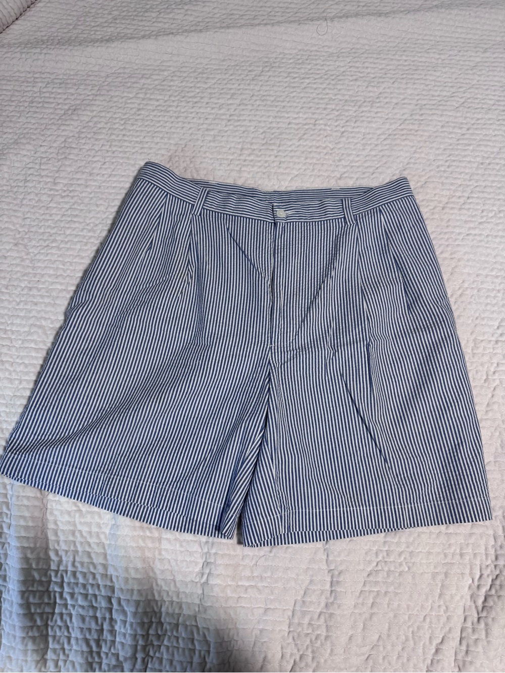 Jos A Bank High-Waist Tailored Shorts - Navy Seersucker